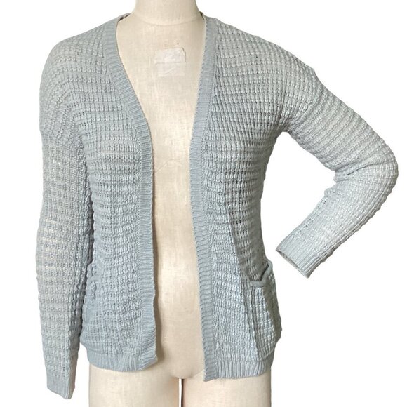 PINK ROSE S Gray Open Weave Pocket Cardigan Sweater Braid Accent 173H - Picture 2 of 8